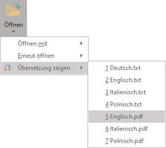 Menü Start | Öffnen Übersetzung zeigen