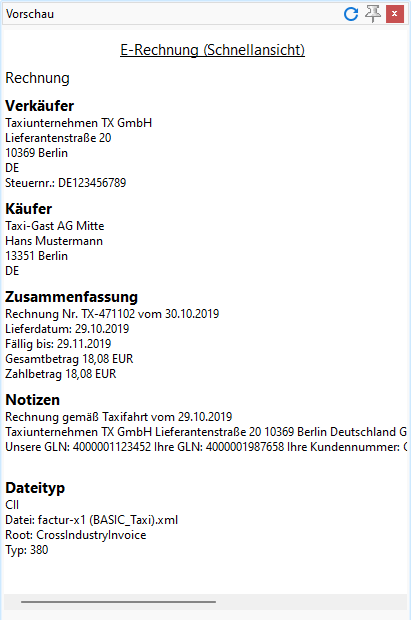 Schnellansicht für E-Rechnungen (XML)